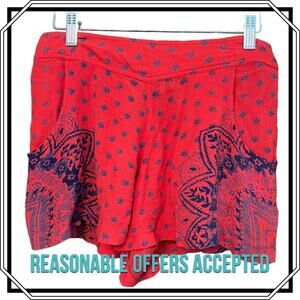 Free People Red Flowy Shorts Paisley Print Size XS Pockets Boho Festival
